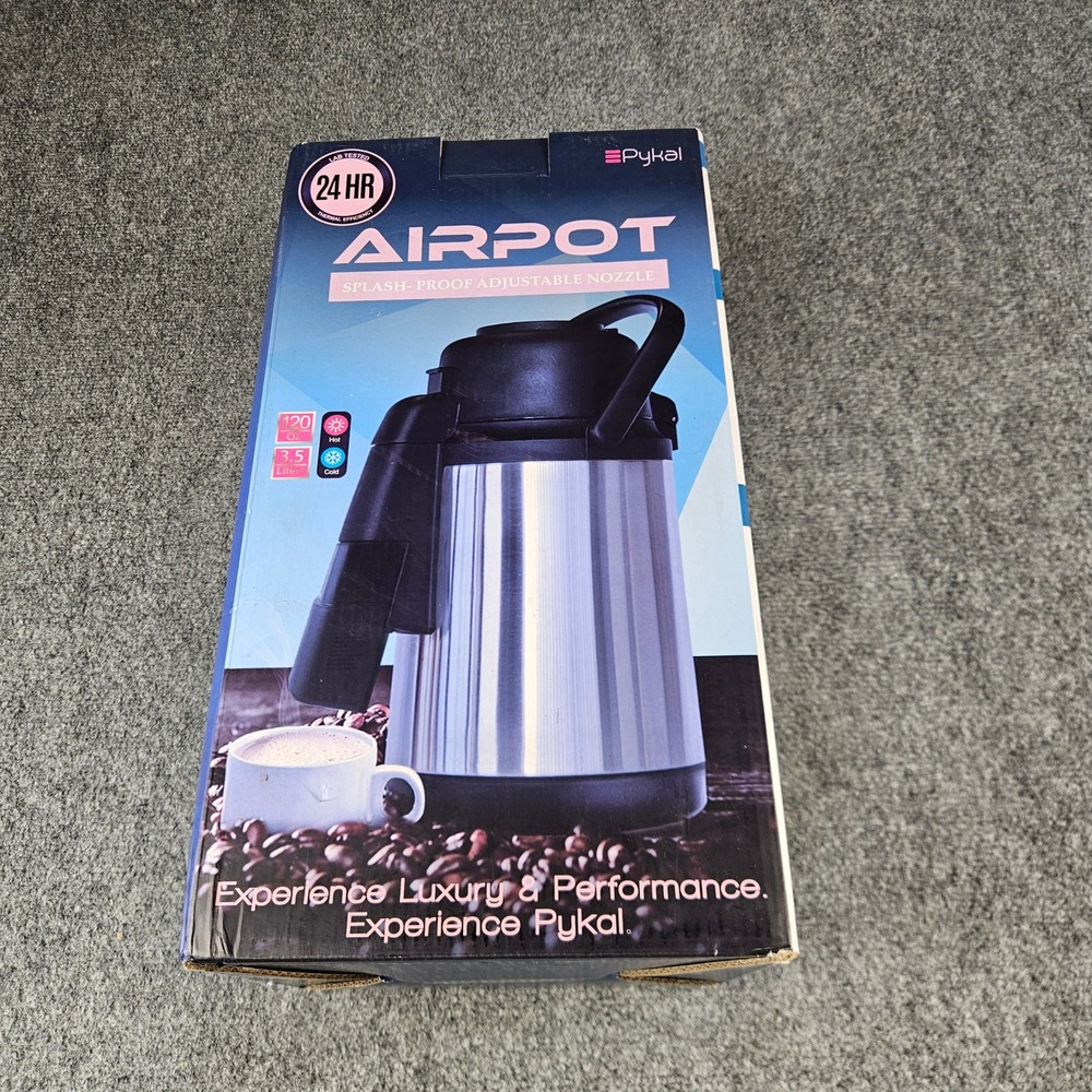 Pykal Thermal Coffee Carafe Air Pot 3.5L 120oz Stainless Steel KIT-APC-001-B